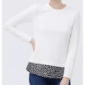 J. Crew Size Lg. 100% Cotton Sweatshirt Woven Hem in Ivory Oncilla Polka Dots